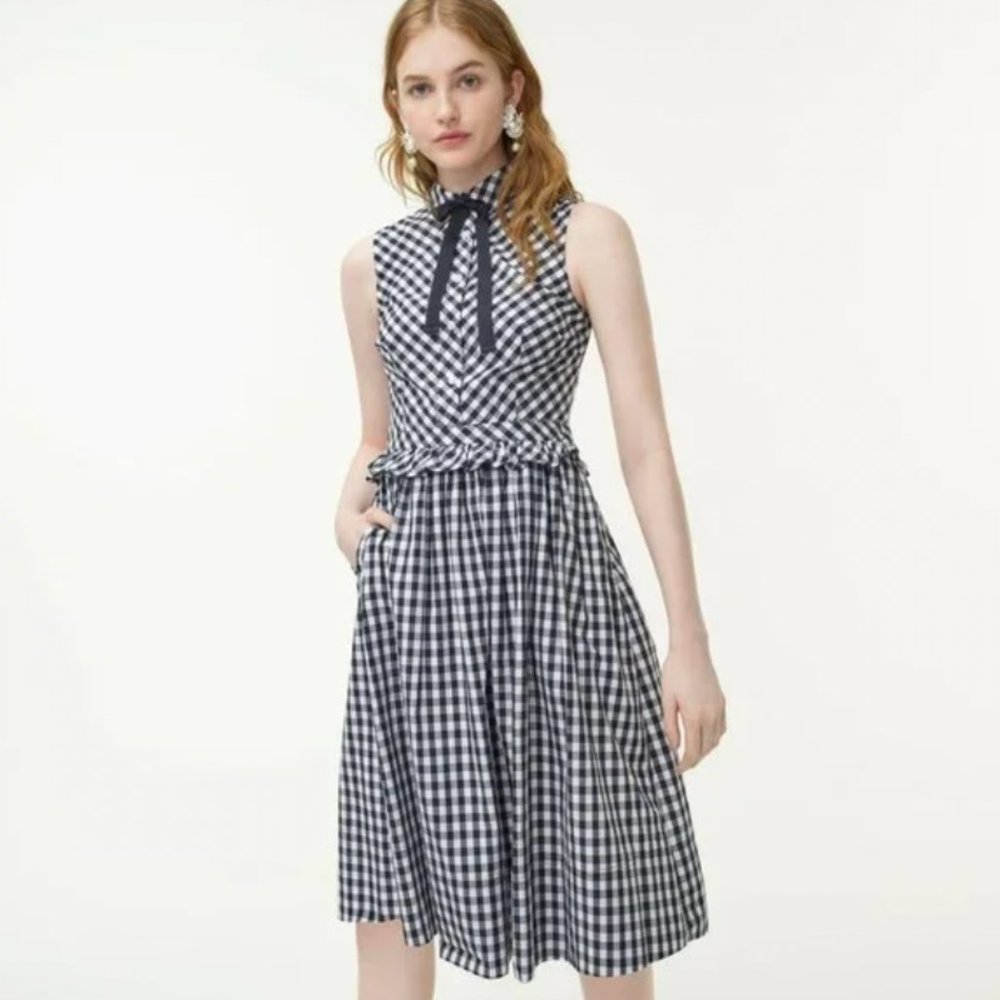J. Crew Gingham Midi Shirt Dress - Navy & White - AK218 - Size 2